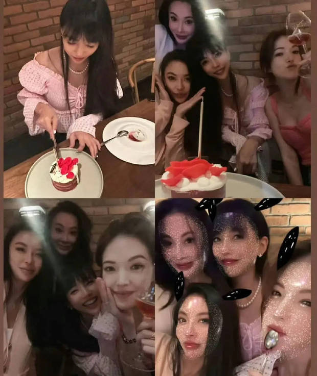 搜狐娱乐讯 4月14日，许玮甯在个人社交账号晒照为李靓蕾庆生，照片中二人和朋友们聚会，氛围欢乐。