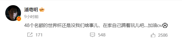 潘粤明深夜怒怼国足：在家自己踢着玩儿吧！