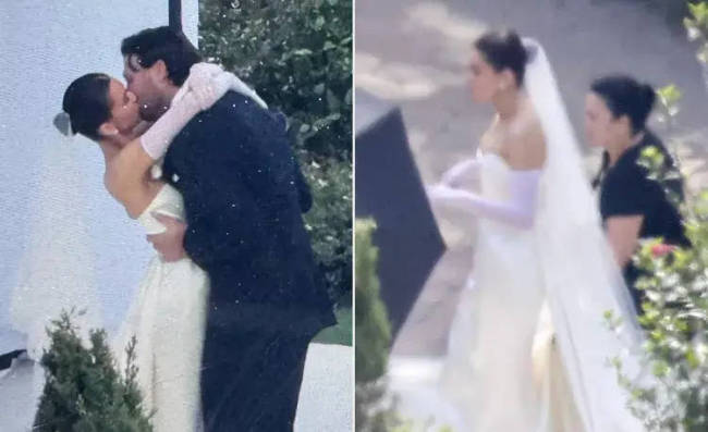 海莉斯坦菲尔德举办婚礼 穿白色婚纱与新郎拥吻